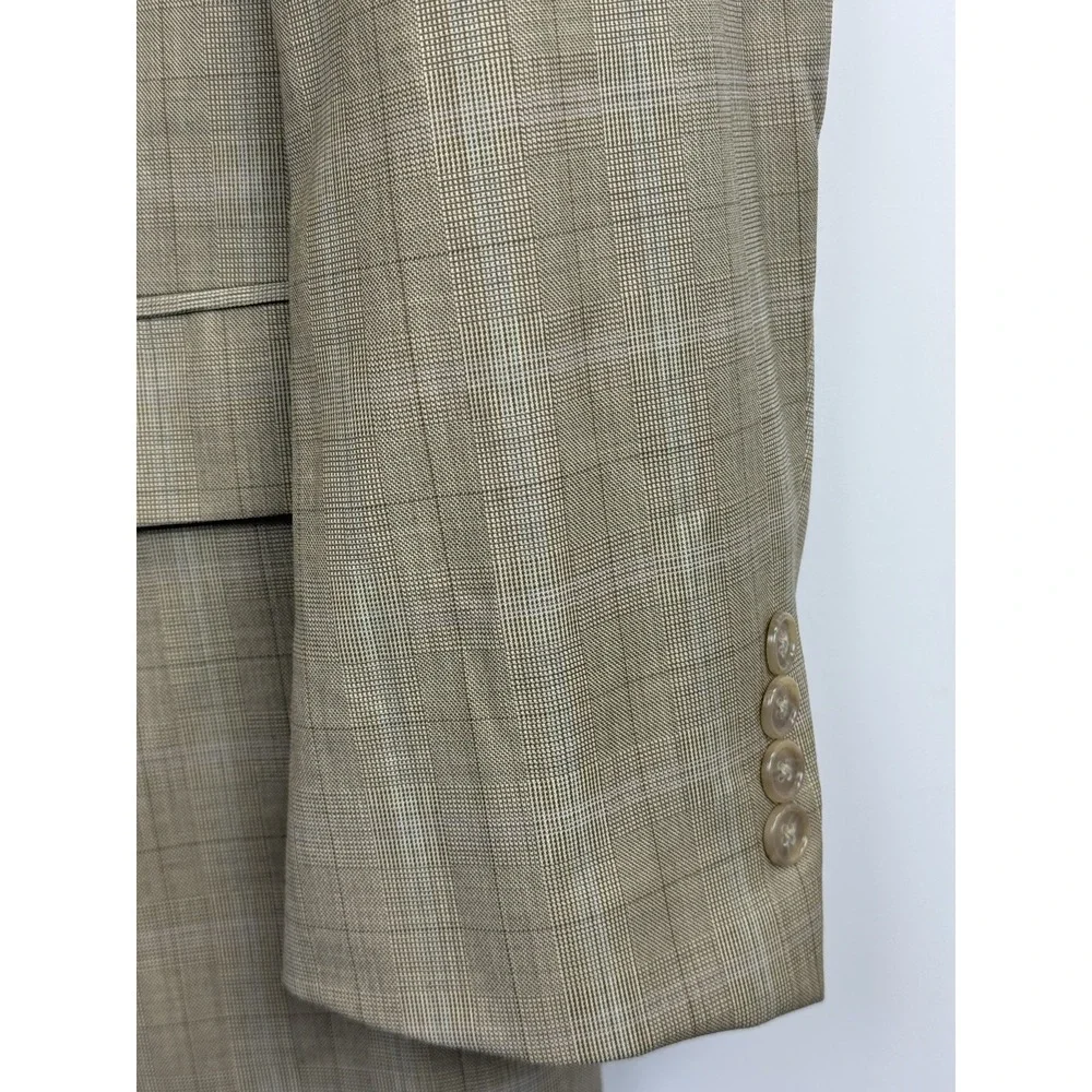 Perry Ellis Portfolio Men's 42S Sport Coat Two Button 100% Wool‎ Beige Plaid
